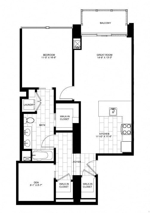 One Bedroom w Den 01 Floorplan Image